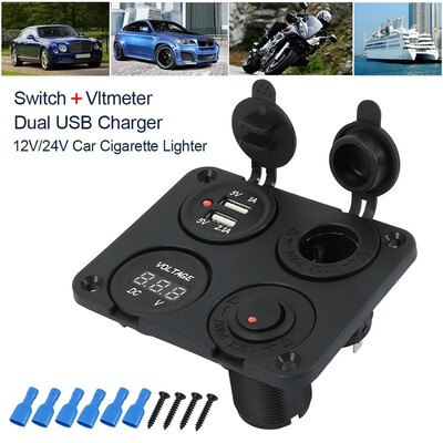 

12V Car Motorcycle Cigarette Lighter Socket Outlet 31A Dual USBPort Charger LED Digital Voltmeter