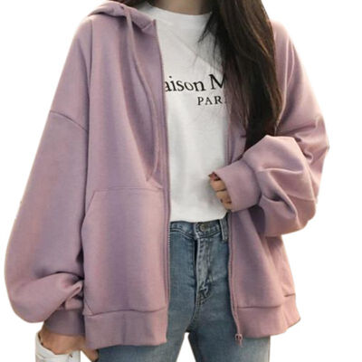 

Women Plus Velvet Sweater Zipper Hoodie Solid Color Long Sleeve Casual Tops