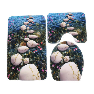 

3pcs HD Printing Pebble Toilet Carpet Mats Cover Non-slip Bathroom Mat