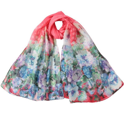 

Women Long Scarf Shawl Floral Print Multi Ways Dual Layer Bead Closure Scarves Thin Pashmina Cover Up PinkDark Blue