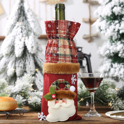 

Siaonvr Christmas Ornaments Wine Bottle Set Plaid Linen Bottle Decorated Champagne Bag