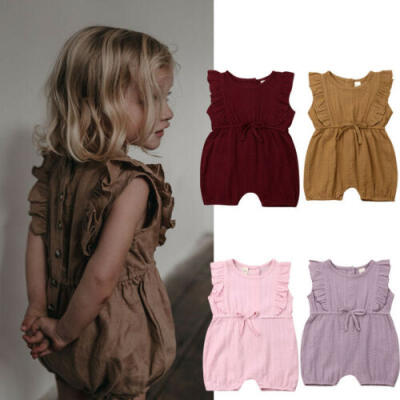 

Newborn Infant Baby Girls Linen Ruffle Romper Bodysuit Jumpsuit Clothes Outfits