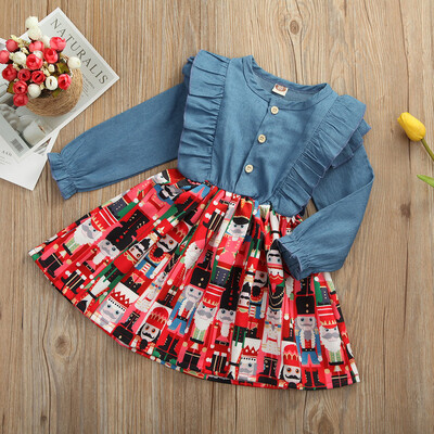

Christmas Toddler Baby Girls Kids Ruffles Denim Skirt Xmas Dress Clothes 0-4Y