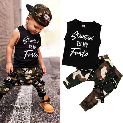 

Toddler Kids Baby Boys Summer Tops T-shirt Camo Pants 2Pcs Outfits Set Clothes
