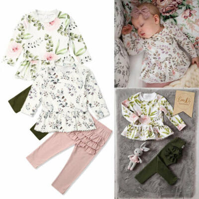 

Newborn Baby Girls Long-Sleeved Floral Tops Pants Winter Outfits Clothes 1-5Y