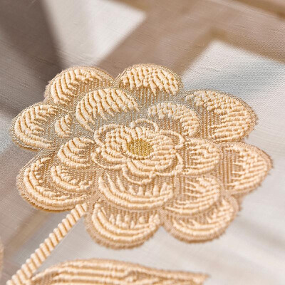 

Lattice Gold Flower Sheer Curtain Window Screening Window Rod Pocket Curtain Panel for Living Room Bedroom Dining Room 39"X51" 1 P