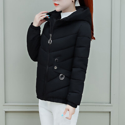 

Tailored Fashion Women Winter Warm Hooded Cotton Winter Jacket Solid Long-Sleeved Coat