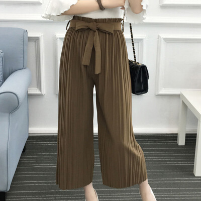 

Korean Style Loose Casual Straight Pleated Pants Fashion Trend Solid Color Women Wide Leg Pants