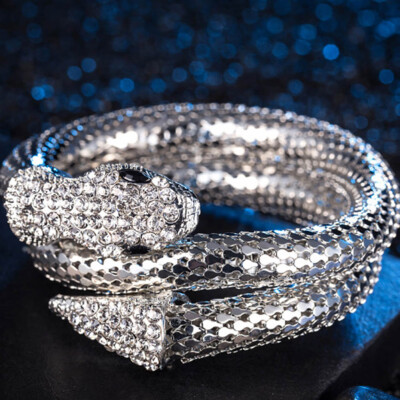 

Vintage Punk Rhinestone Cuff Bracelets Bangles Shiny Snake Bracelet For Women Girls Classic Crystal Jewelry Gifts