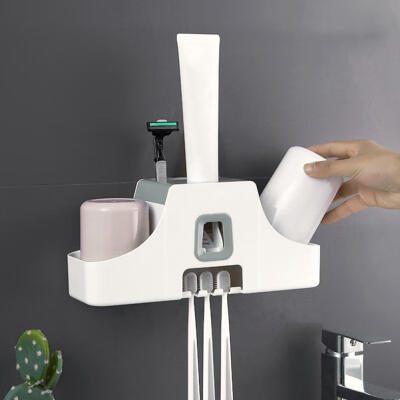 

Greensen No Drilling Wall-mounted Toothpaste Toothbrush Rinsing Cup Organizer Auto Squeezer