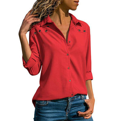 

Women Autumn Stylish Concise Casual All-match Long Sleeve Loose Solid Color Button-down Blouses