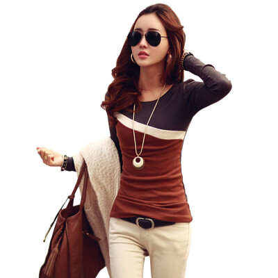 

Stylish Scoop Neck Color Block Long Sleeve Womens T-Shirt