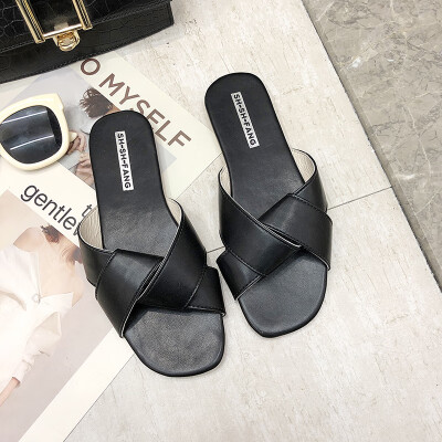 

In the summer of 2019 the new cross slipper flat-bottomed skid-proof drag soft bottom Korean version of simple Joker wear waterpr