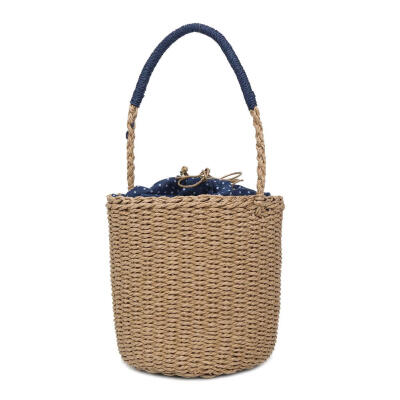 

Summer Beach Straw Weaving Shoulder Bucket Handbags Women Top-handle Bags