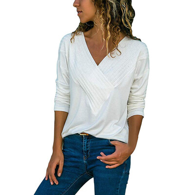 

Nomeni Womens Casual Wrap Front V Neck Long Sleeve Loose Fit Basic Blouse Shirt Tops