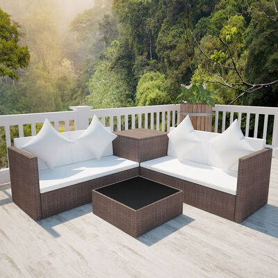 

4 Piece Garden Lounge Set with Cushions Poly Rattan Brown
