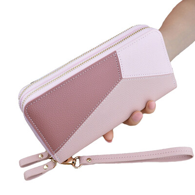 

Women Faux Leather Dual Zipper Purse Wallet Card Phone Pocket Holder Wristlet