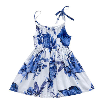 

Summer Fashion Cute Baby Girls Casual Lace-up Printed Dress Kids Sling Sleeveless Dress For 6-36 Months