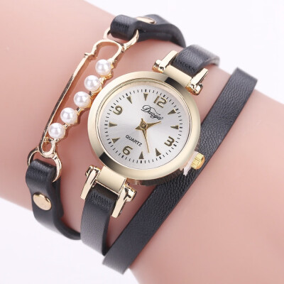 

Foreign trade hot PU leather around three circles of pearl series simple watch duoya ladies alloy bracelet watch direct sales