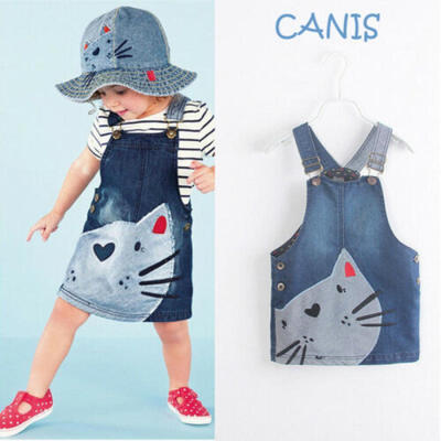 

AU Cute Baby Girls Kids Denim Overall Dresses Skirts Braces Skirt Clothes 2-7Y