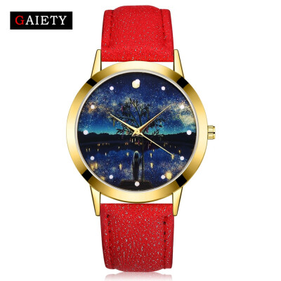 

〖Follure〗Women Fashion Starry Sky Leather Band Analog Quartz Round Wrist Watch Watches BK