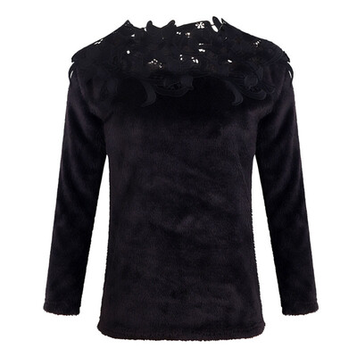 

New Women Autumn Winter Sweaters Lace Neck Tops Long Sleeve Hollow Pullover