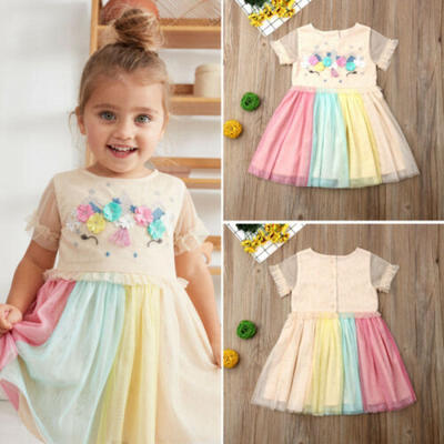 

Toddler Flower Girl Princess Rainbow Dress Kids Baby Party Wedding Tulle Dress