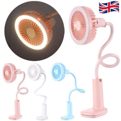 

360° Flexible Clip-on LED Desk Fan USB Rechargeable Long Arm Air Cooling Cooler