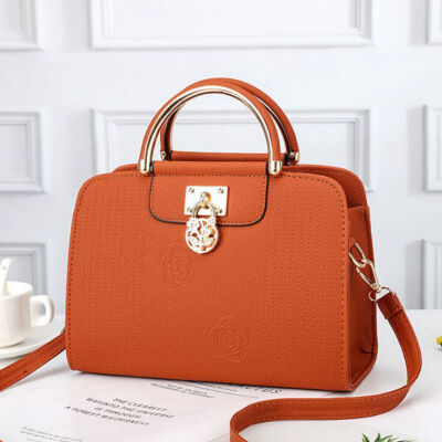 

Womens Fashion PU Leather Handbags Round Metal Handle Bas Top Quality Leather Crossbody Bags Female Elegant Solid Soulder Bags