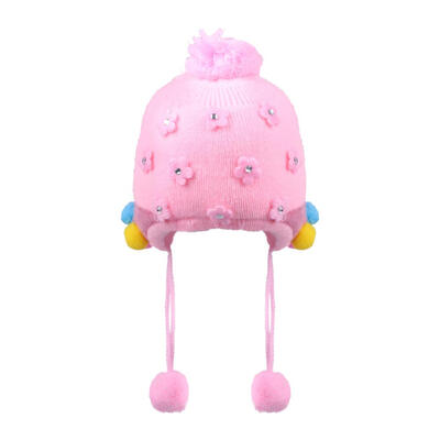 

Cute 0-12M Baby Girls Boys Knitted Rhinestone Flower Hats Protect Ear Hat
