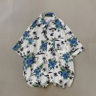 

Toponeto Men Summer New Fashion Lapel Print Short Sleeve Hawaiian Shirt Top Blouse