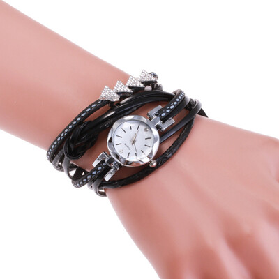 

Womens Diamond Personality Circle Wrap Fashion Bracelet Watch Triangle PU Fine Strap Quartz Watch