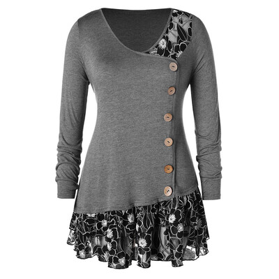 

Roseonmyhand Fashion Womens Plus Size Lace Flounced Buttons V-Neck T-shirt Tops Blouse