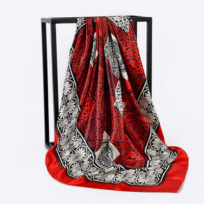 

National style retro blue&white porcelain satin simulation silk large square scarf Ms Lijiang travel shawl FJ136