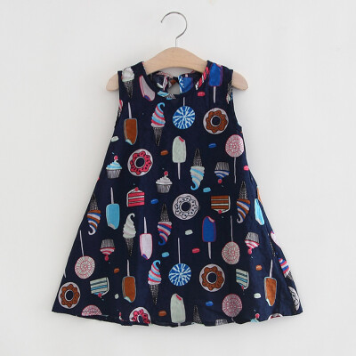 

Toddler Baby Kids Girls Sleeveless Ice Cream Cake Print Dresses Casual Clothes