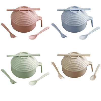 

Healthy Wheat Straw Plastic Kitchen Bowl Rice Fruit Noodle Soup Lid Bowl Chopsticks Spoon Kit