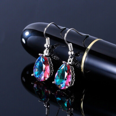 

Silver Mystic Creative Rainbow Gemstone Hook Drop Topaz Earrings