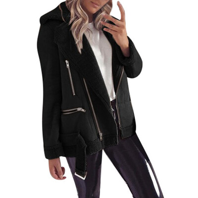 

Toponeto Women Fashion Casual Zipper Wide Lapel Fleece Long Sleeve Pure Color Jacket coat