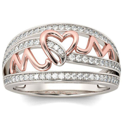 

Love Mom Ring Rose Gold Mother Figure Diamond Jewelry Family Birthday Moms Party Ring