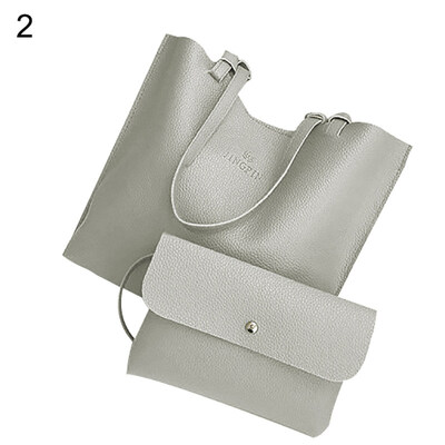 

2PcSet Women Solid Color Faux Leather Handbag Crossbody Shoulder Clutch Bag