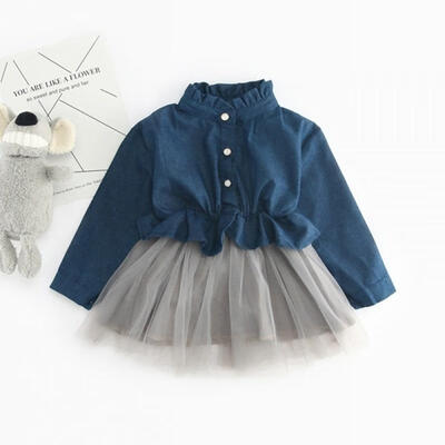 

Adorable Kids Baby Girl Clothes Casual Long Sleeve Denim Tutu Tulle Party Dress 1-6Years