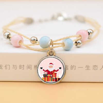 

Fashion Time Gem Christmas Tree Elk Snowman Pendent Bracelet For Childrens