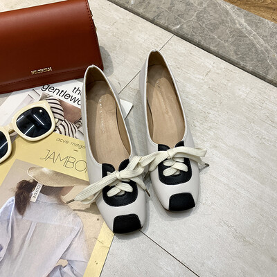 

Shoes Womens Trendy Shoes Autumn Korean Edition Square Head Coloured Lace-up Single Shoes Retro-English Style Low-heeled Womens
