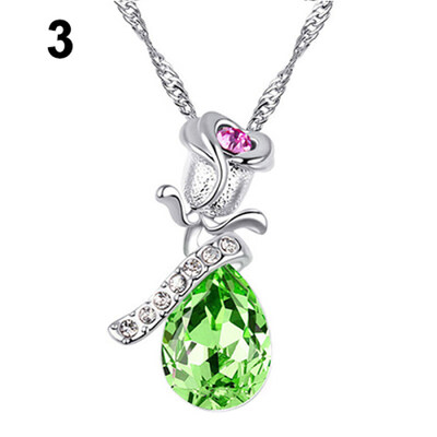 

Womens Fashion Tear Drop Rhinestone Rose Flower Pendant Chain Necklace Gift