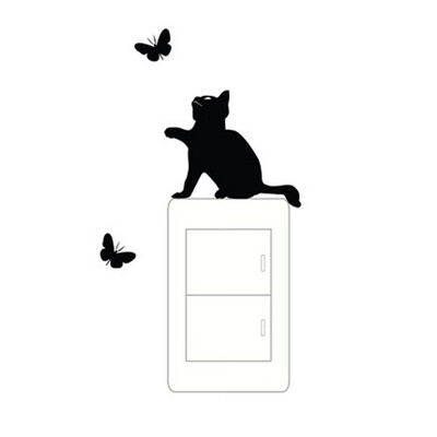 

〖Follure〗Cartoon Vinyl Decal DIY Cute Cat Switch Wall Sticker Black Sticker