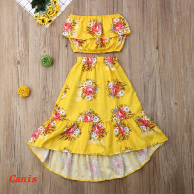 

US Summer Kids Baby Girl Clothes Flower Vest Crop Tops Dress 2PCS Outfit Sunsuit