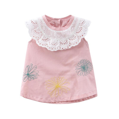 

DOU DOU YI CHU childrens clothing female childrens stitching collar small shirt female baby embroidery sleeveless shirt 9188