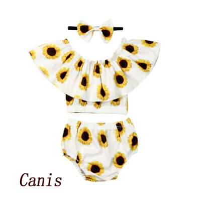 

Summer Newborn Baby Girl Clothes Sunflower TopsShortsHeadband 3PCS Outfits Set