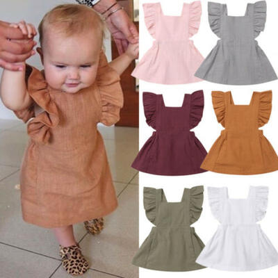 

Infant Kid Baby Girl Summer Solid Color Ruffle Princess Party Dress Clothes 0-3T
