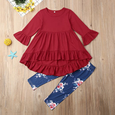 

Toddler Baby Girls Bell Sleeve Ruffle Tops Floral Pants Outfits 2-7 Years